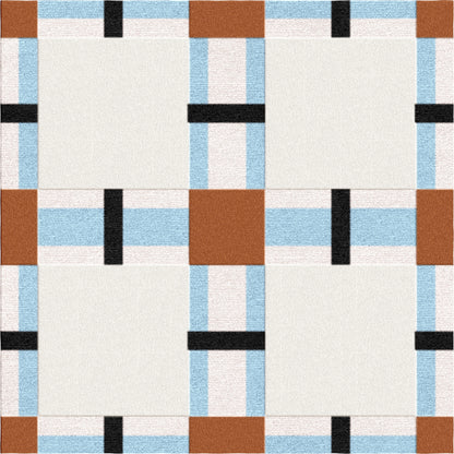 Checkered Hand-Tufted Wool Rug – Ivory, Rust & Blue | Modern Grid Design by DeKnots