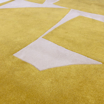 Modern Abstract Hand-Tufted Wool Rug – Beige & Mustard Yellow