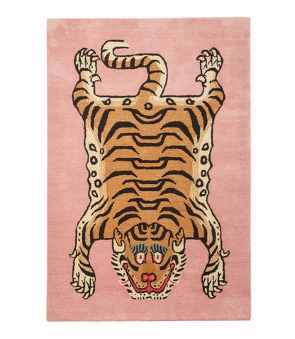 Hand-Tufted Tiger Rug – Pink Background | Bold Animal Motif Carpet