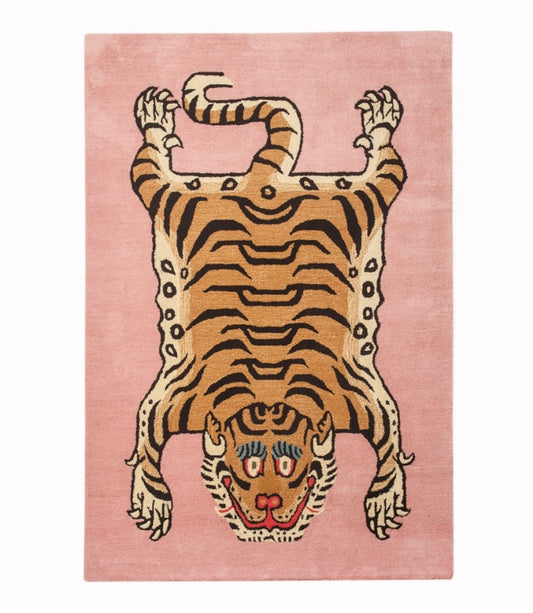 Hand-Tufted Tiger Rug – Pink Background | Bold Animal Motif Carpet