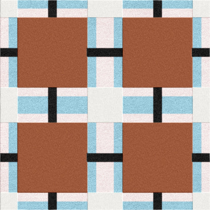 Modern Grid Pattern Rug – Rust Brown & Sky Blue Checker Design | Hand-Tufted Wool Carpet