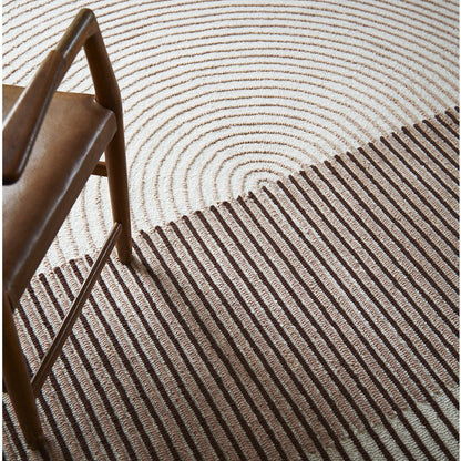 Modern Minimalist Round Rug – Half Concentric & Half Linear Wool Design