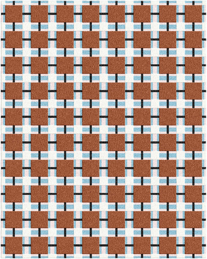 Modern Grid Pattern Rug – Rust Brown & Sky Blue Checker Design | Hand-Tufted Wool Carpet
