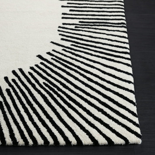 Hand-Tufted Modern Rug – Black & White Radiant Design
