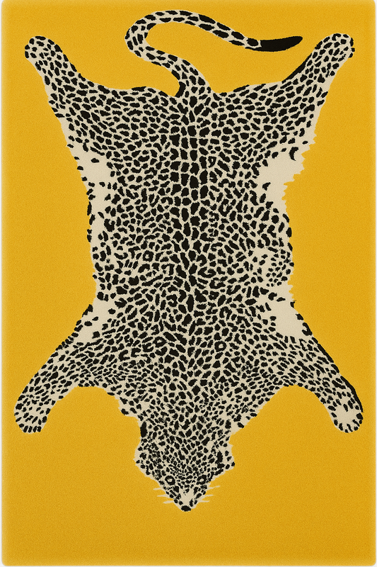 Hand-Tufted Leopard Rug – Wool Animal Print Rug in Mustard Yellow (5x8 ft)